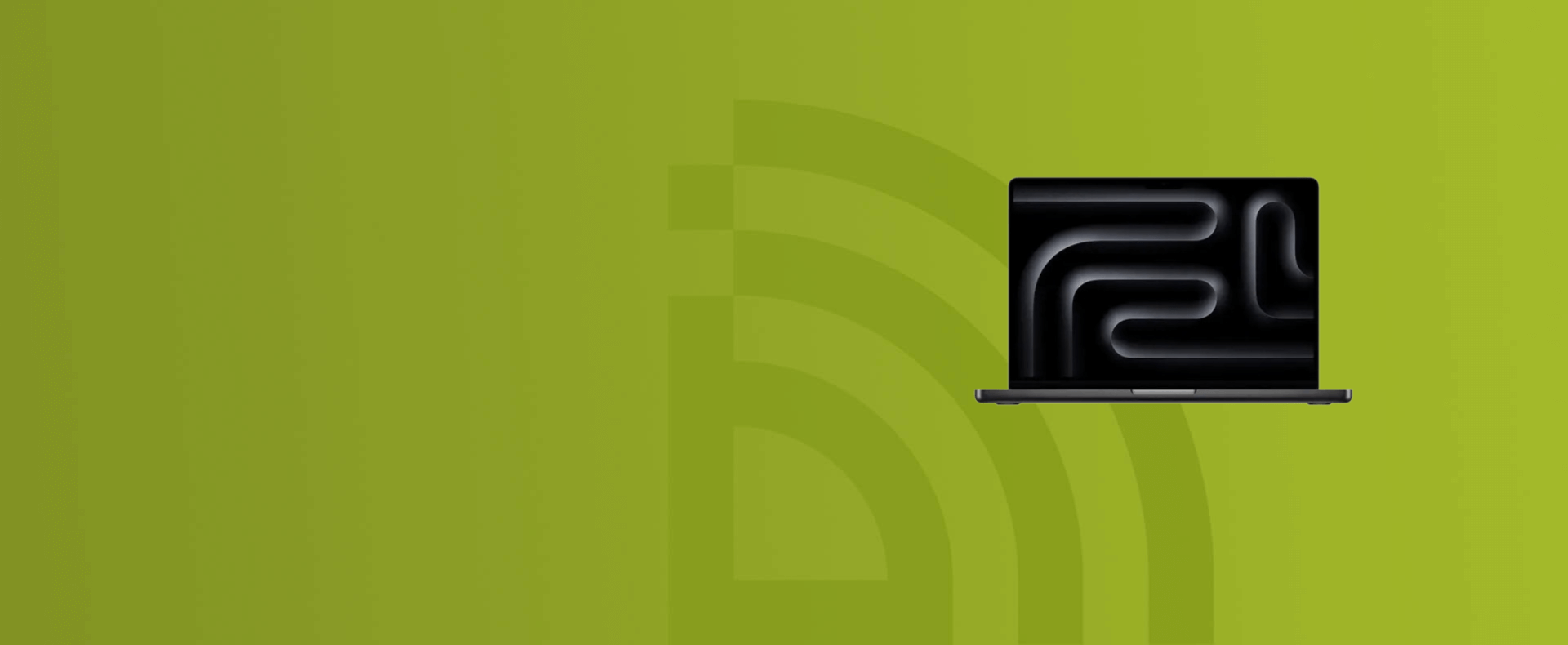 Background verde com Macbook m4 Pro